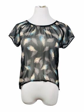 10/$25🦋 MUDD Sheer Black Feather Blouse - Small